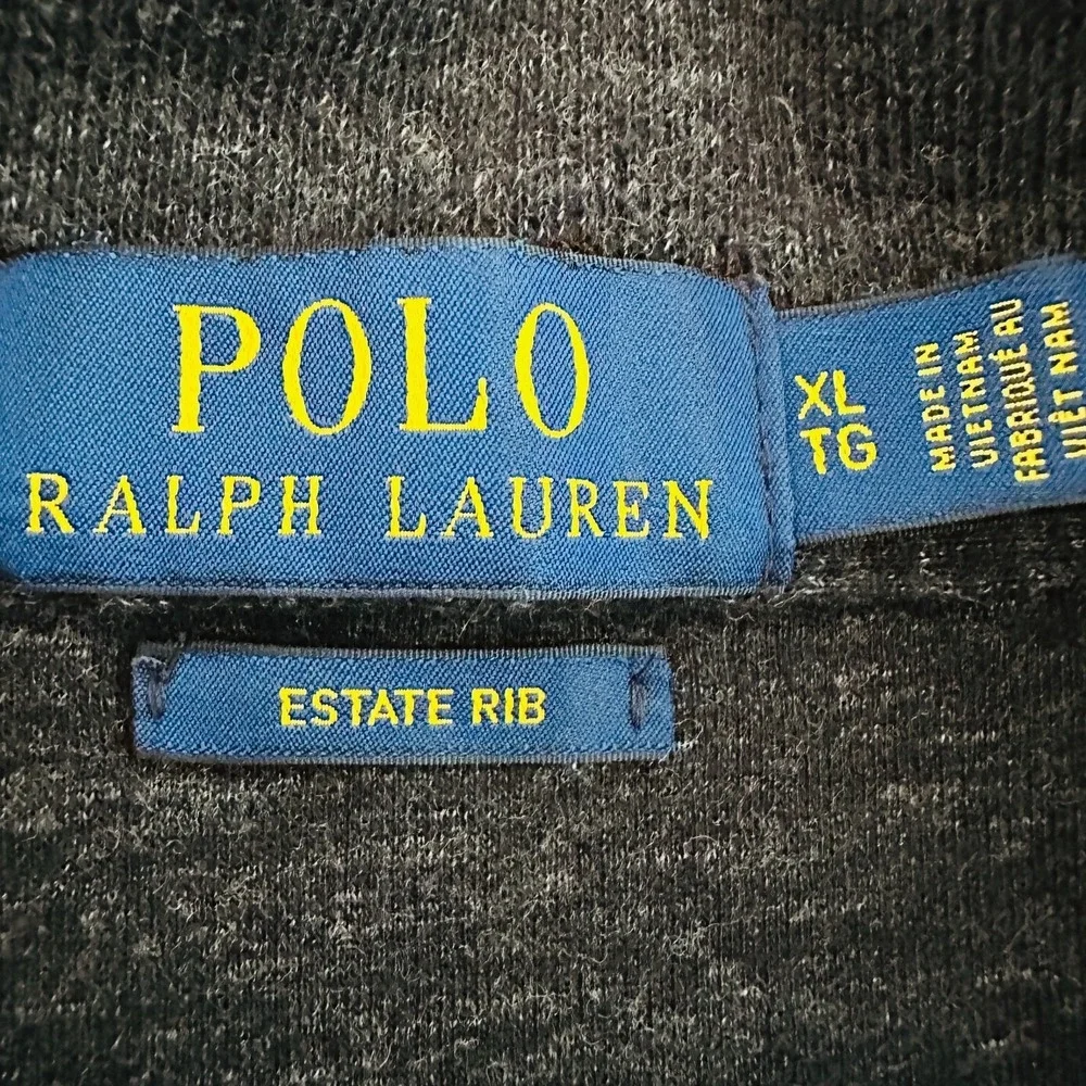 Polo Ralph Lauren Estate Rib Sweater Men XL Gray Pullover Quarter Zip Flesh Pony